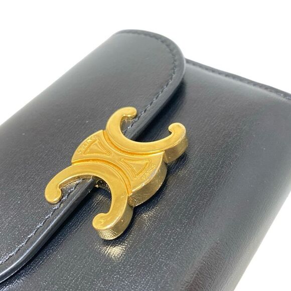 Celine Trifold Wallet Small Flap Wallet Triomphe 10d783dpv.38no Black - Picture 7 of 9